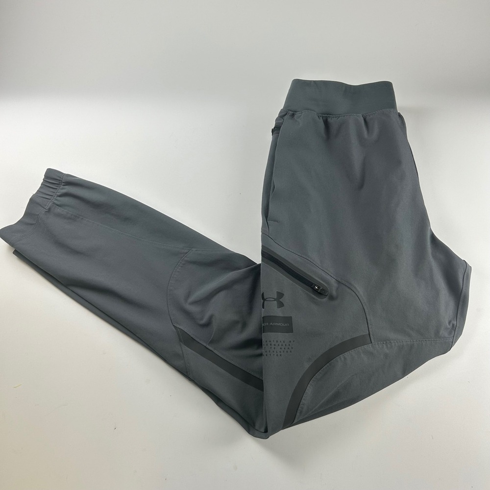 Under Armour Mens M Unstoppable Tapered Pants Grey Zip Pockets Joggers